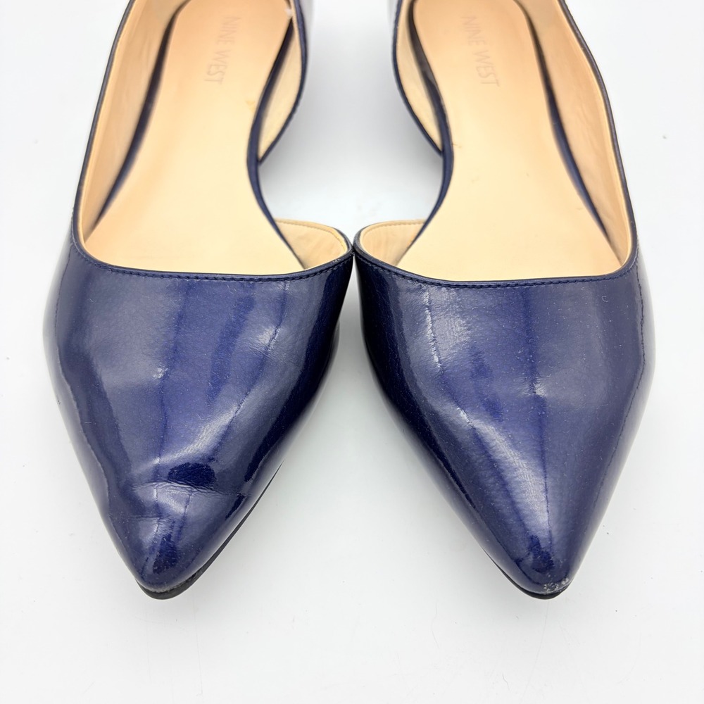 Nine West Saige Navy Blue Patent d'Orsay Pointed Toe Flats Size 6 Office Preppy - Picture 3 of 9